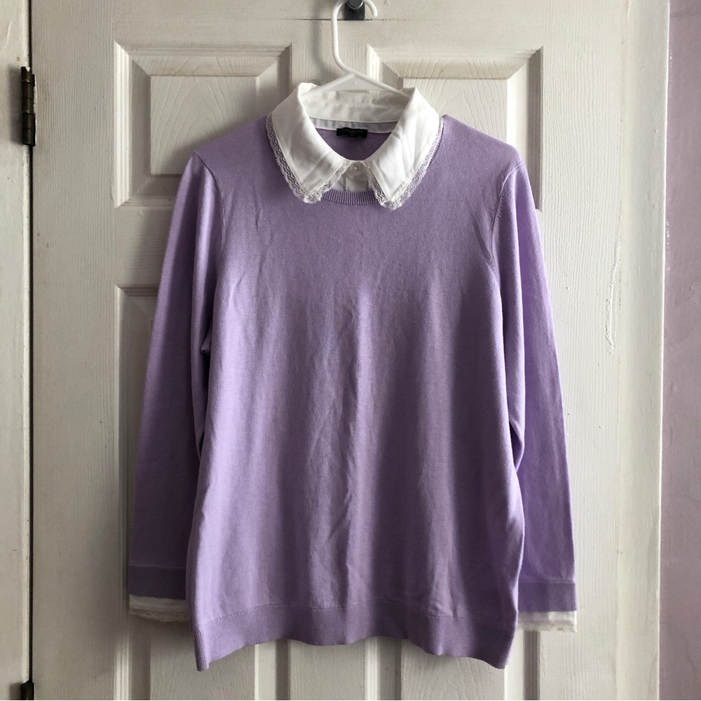 New Talbots Silk/Cotton Blend Crewneck Sweater with Collar & cuffs sz X (0X)